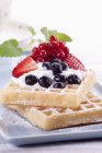 Waffles with Blueberries and Raspberries — Stock Photo