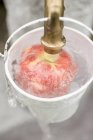 Lavaggio mela fresca sotto il rubinetto — Foto stock