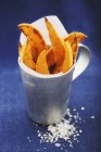 Sweet potato fries in metal cup — Stock Photo