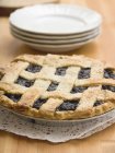Blueberry pie with pastry lattice — Stock Photo