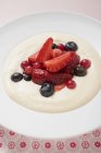 Closeup view of vanilla cream with berries — Stock Photo