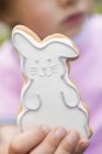 Child holding Easter Bunny biscuit — Stock Photo