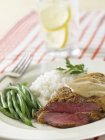 Chicken fried steak with white rice — Stock Photo