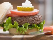 Hamburger mit Tomatenscheiben und Zwiebeln — Stockfoto