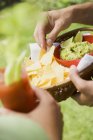 Basket of guacamole with chips — Stock Photo
