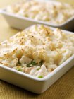 Close-up of baked Fish pie in baking dish — Stock Photo