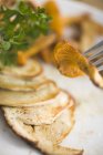 Fried chanterelle on fork — Stock Photo