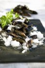 Fresh Mussels on crushed ice — Stock Photo