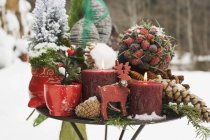 Christmas decorations on table — Stock Photo