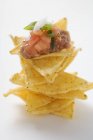 Sabrosos nachos con salsa - foto de stock