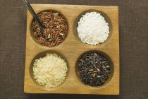 Vier verschiedene Reissorten — Stockfoto