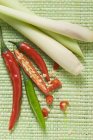 Chili peppers and lemon grass — Stock Photo