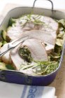 Roasted Loin of pork with herb stuffing — Stock Photo
