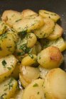 Close-up de batatas fritas fatiadas com ervas — Fotografia de Stock