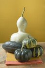 Pumpkins and squashes on fabric — Stock Photo
