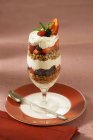 Closeup view of Parfait with granola and berries in glass — Stock Photo