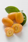 Kumquat con foglie e gocce d'acqua — Foto stock