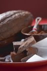 Pedazos de chocolate y cacao - foto de stock