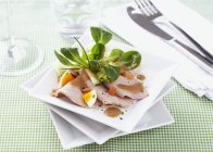 Veal with salad in plates — Stock Photo