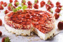 Erdbeer-Käsekuchen auf Teller — Stockfoto