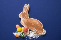 Conejo de Pascua sobre fondo azul - foto de stock