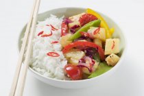 Fried vegetables with pineapple and rice — Stock Photo
