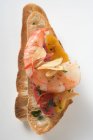 Garlic prawn on crostini — Stock Photo