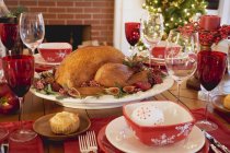 Roast turkey on Christmas table — Stock Photo