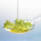 Oil running on lettuce leaf — Stock Photo