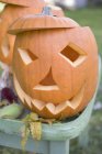 Carved pumpkin faces — Stock Photo