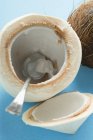 Geschälte und ausgehöhlte Kokosnuss — Stockfoto