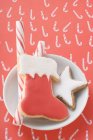 Cinnamon star and candy canes — Stock Photo