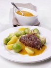 Beef roulade with sprouts — Stock Photo