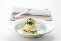 Tower of celeriac and char fish — Stock Photo