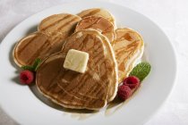 Heart Shaped Pancakes with Maple Syrup — Stock Photo