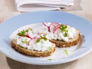 Cottage cheese and radishes — Stock Photo