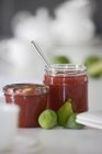 Two jars of strawberry jam — Stock Photo