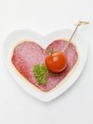 Salami and cheese heart — Stock Photo