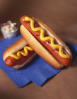 Zwei gegrillte Hot Dogs auf Brötchen — Stockfoto