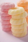 Closeup view of stacked colored sugar rings — Stock Photo