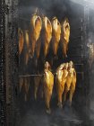 Smoking Trout fish in smoke chamber — Stock Photo