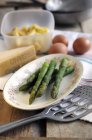Ingredients for asparagus frittata — Stock Photo