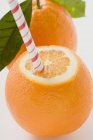 Orangenfrucht mit Stroh — Stockfoto