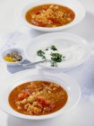 Sopa de lentejas rojas con tomates - foto de stock