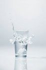Кубик льоду падає в склянку горілки — стокове фото