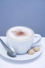 Cappuccino com amaretti na placa — Fotografia de Stock