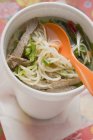 Суп из лапши с говядиной и овощами — стоковое фото