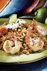 Baked shrimps over rice — Stock Photo