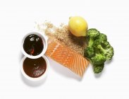 Salmon and rice dinner ingredients — Stock Photo
