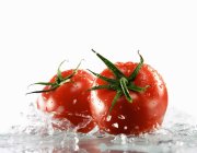 Two tomatoes surrounded with water — Stock Photo